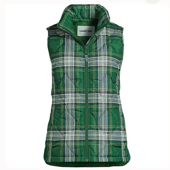 Lands End Women's Print FeatherFree Quilted Insulated Vest Light Emerald Green - Picture 3 of 7